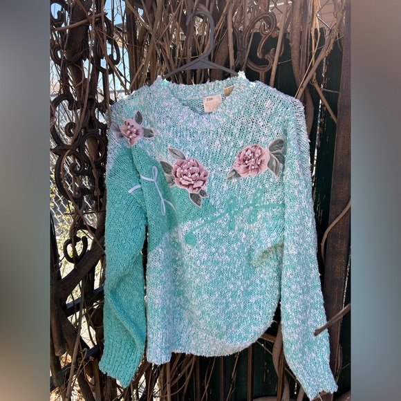 Needles and Yarn Sweaters - Vintage Rose Sweater with Pearl details